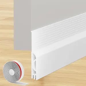 Under Door Draft Stopper, Self-Adhesive Door Sweep for Bottom of Door, Weather Stripping Doors Seal Soundproofing Insulation Strip, Doors Bottom Gap Blocker for Exterior/Interior (1M, White)