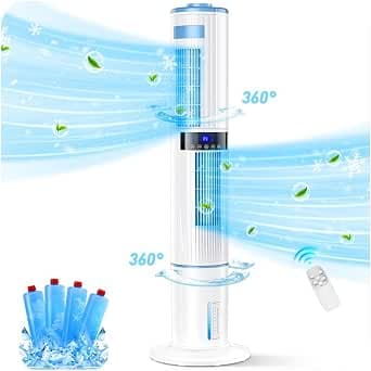 Klimaanlage Mobil, 43,3'' Turmventilator 65W 60°/360° Automatische Oszillation, 10 m/s Windgeschwindigkeit, 3 Modi, 24H Timer, Fernbedienung, mit 4 für Ohne Abluftschlauch Zuhause, Schlafzimmer, Büro