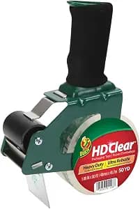 Duck HD Clear Packing Tape Dispenser Heavy Duty Packaging Tape Gun for Packing Boxes, Shipping and Moving - Includes 1 Refill Roll of HD Clear 1.88 In. x 50 Yards - Foam Handle (287398)