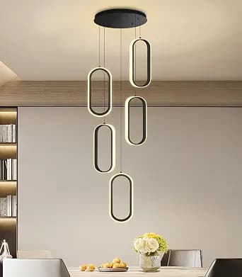 5 Ring Modern Chandelier Glam Chandelier LED Dimmable for Staircase Enterway Ceiling Chandeliers for Villa Foyer Living Room Black