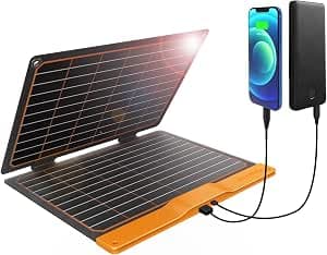FlexSolar 20W Solar Panel Charger 5V USB-A USB-C Output Portable Foldable Small Power IP67 Waterproof Camping Backpacking Hiking Emergency for Phones Power Banks Flashlight Fans