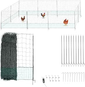 Chicken Fence Net 30 m – with Access Door – 10 Reinforced Double Pointed Pegs – Height 120 cm – Black