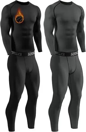 2 Pack Thermal Underwear for Men,Mens Long Johns Thermal Set Soft Fleece Lined Base Layer for Cold Weather