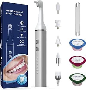 Teeth Whitening Set, Teeth Whitening Set for Polishing and Whitening Teeth, Rechargeable USB-C with LED Light, 6 Heads, 5 Modes and 3 Professional Toothpaste Included