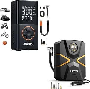 AstroAI L7 Tire Inflator Portable Air Compressor Cordless Mini Bike Pump with Digital Dual Values Display, S1 150 PSI Car Tires Air Pump with LED Lights&Pressure Gauge for Auto, Motorcycles, Bikes