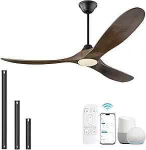 70 inch Large Ceiling Fans with Lights, Outdoor Ceiling Fan for Patios Waterproof, 3 Blades Propeller Wood Ceiling Fan, Smart Ceiling Fans with Remote & APP for Indoor Exterior Porch Commercial