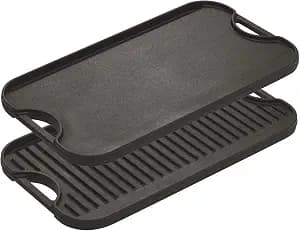 Lodge Pro-Grid Reversible Grill/Griddle - 20 Inches x 10.5 Inches - Dual-Sided Cast Iron Griddle - Double Burner Grill - Even Heat Distribution - PFAS-Free Non-Toxic Cookware | camping-cooking-utensils