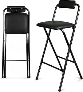 Folding Stool with Back,1Pcs Tall Foldable Stool 25.5 Inch | Portable High Chairs Adult Folding Bar Stools Leather Padded Comfortable Sturdy for Kitchen Counter Bar Table Island Shop