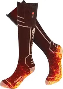 FREEHILL Merino Wool Heated Socks for Men Women, 5000mAh One-Click Control Rechargeable Cold Weather Heated Ski Socks