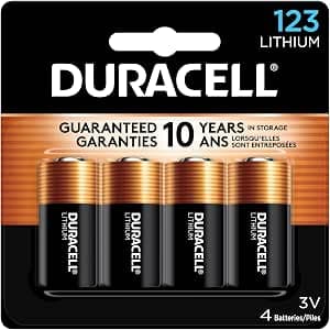 Duracell CR123A 3V Lithium Battery, 4 Count (Pack of 1), 3 Volt High Power for Home Safety, Security Devices, Flashlights, Smoke Alarms, Home Automation