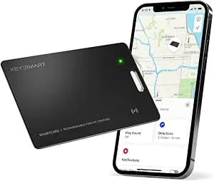 KeySmart SmartCard (Gen 2) MFI-Certified Wallet Tracker Card, Compatible with Apple Find My App, Rechargeable Thin GPS Item Finder for Luggage Tag, Smart Bluetooth Tracking with Key Chain Hole, 1 Pack