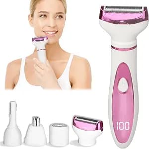 2026 Electric Razor for Women Men,4 in 1 Ladies Wet & Dry Body Razors and Facial Hair Remover,Rechargeable LED Display Hair Removal Kit for Nose Face Body Bikini Hair (Purple)