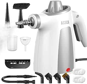 ASSCA Handheld Steam Cleaner, 1050W Portable Steam Cleaner Handheld with 350ml Tank & 12-Piece Accessories, 100% Chemical-Free Multi-Surface Cleaning for Floor, Sofa, Carpet, Tile, Windows, Upholstery