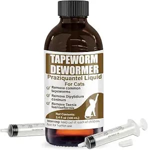 Tapeworm Dewormer for Cats & Kittens – Praziquantel Liquid 100 mL for Cats 6 Weeks & Older, Include 3 ml Dropper with Cap