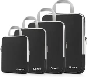 Gonex Compression Packing Cubes, 4pcs Expandable Storage Travel Luggage Bags Organizers(Black)