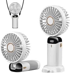Handheld Handheld Fan, 4200mAh Mini Portable USB Rechargeable Fan, 5 Speeds Desktop Fan with LED Display for Travel, Outdoor, Home, Office, School, Camping (White)