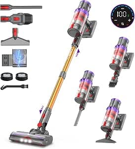 coovy 580W/55000Pa SU7 Wireless Vacuum Cleaner, Powerful Cordless Electric Broom 75 Min Autonomy with LED Touchscreen Anti-Tangle for Carpets Floor and Animal Hair