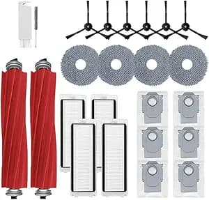 24Pcs Q Revo Accessories Kit Replacement Compatible with Roborock Q Revo Robot Vacuum, 2 Main Brush, 4 Mop Cloth Pads, 6 Side Brushes, 4 HEPA Filters,6 Dust Bag, 1 Cleaning Tool