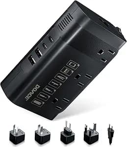 DOACE 220v to 110v Voltage Converter US to Europe: 350W 220 to 110 Voltage Converter for European Travel - International Power Adapter Plug Combo Step Down Transformer Black