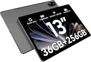 Blackview Android 16 Tablet 13 Inch MEGA8.36GB RAM + 256GB ROM, 90Hz 2K FHD Large Display, Gaming Tablet PC, Octa Core T620, 50MP + 13MP Dual AI Camera, 11000mAh Battery, 4G LTE + 5G WiFi/GPS/WideVine L1/Face ID
