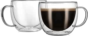 CnGlass Double Walled Glass Cappuccino Mugs 240ml/8.1oz,Clear Insulated Glass Coffee Cups with Handle for Espresso,Latte,Cappuccino,Tea,Set of 2