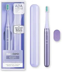 Aquasonic Icon ADA-Accepted Rechargeable Toothbrush | Magnetic Holder & Slim Travel Case | 2 Brushing Modes & Smart Timers | Gentle Micro-Vibrations (Lilac)