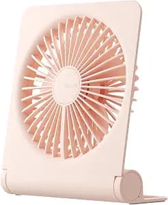 JISULIFE Small Desk Fan, Portable USB Rechargeable Fan, 160° Tilt Folding Personal Mini Fan with 4500mAh Battery, Strong Wind, Ultra Quiet, 4 Speed Modes for Office, Home, Camping - Pink