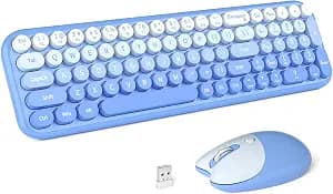 MOFII Wireless Keyboard and Mouse Combo, Full Size 2.4G Retro Round Computer Keyboard and Mouse Set, Plug and Play, for Windows, Computer, Desktop, PC, Notebook - (Blue Gradient)