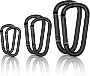 Black Carabiner Clip, Includes Mini 2 Inch Carbineers, Small 2.3" D Ring Clip, Large 3 Inch Carabiner Heavy Duty, Aluminum Caribiner Keychain Hook for Backpack Hiking Camping