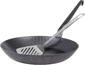 Gräwe, Wrought Iron Frying Pan with Hook Handle, 28 cm in Diameter, Extra High Rim, Uncoated Professional Pan, Ø 28 cm