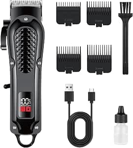 Professional Hair Clipper, Electric Hair Machine, Wireless Hair Clipper for Men, Hair Trimmer, Men's Hair Clipper with 4 Guide Combs, USB Rechargeable, LED Display