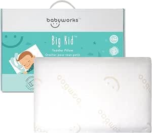 Baby Works Toddler Pillow - Soft, Supportive and Breathable Memory Foam with Hypoallergenic Bamboo Cover, Chiropractor Recommended, Washable and Removable Cover, Perfect for Cribs, Ages 12m+