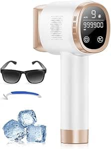 Pulsed Light Epilator with Ice Cooling Function, LCD Touch Screen, Automatic Scrolling Mode, Pulsed Light Epilator for Women and Men, Face, Armpits, Bikini, Body, White