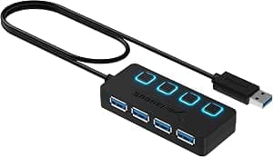 SABRENT USB 3.2 Gen 1 Hub 4 Port USB Splitter LED Display 68cm 5Gbps Plug & Play (HB-UM43)