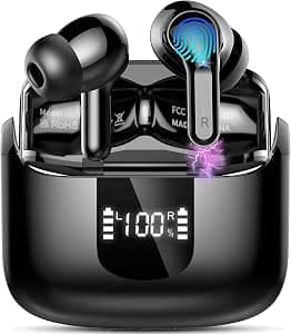 Ordtop Auriculares Inalambricos Bluetooth, Auriculare Bluetooth 5.4 HiFi Estéreo con 4 ENC Mics, Cascos Inalambricos Bluetooth con Reducción de Ruido, 48H Earbuds IP7 Impermeable, USB-C, Pantalla LED