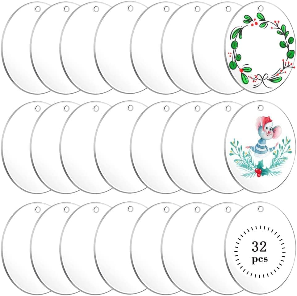 32pcs 2.5Inch Clear Acrylic Ornament Blanks - Round Acrylic Ornaments for DIY Projects, Crafting, Painting, Hanging Ornaments