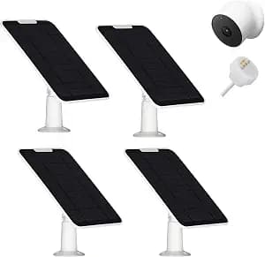 6w Premium Solar Panel Charger Compatible with Google Nest Cam Outdoor or Indoor (Battery Version), with 13.1Ft/4m Fast Charging Cable, IP65 Weatherproof and Adjustable Mount (4 Pack)