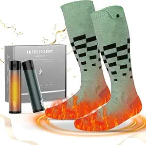 Heated Socks for Men Women, 6000mAh Rechargeable Electric Heated Socks, 360° Heating Warming Warm Socks for Winter Outdoor Skiing Hiking Hunting Camping, Unique Stocking Stuffers-Green