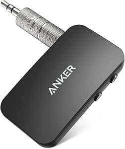 Anker Soundsync Bluetooth 5.0 Audio Receiver - Hands-Free Kit for Music with Microphone, AUX Cable, Pairing with 2 Devices at the Same Time, 12 Hours Battery Life - for Car and Stereos