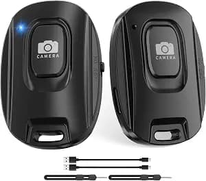 MAIRAN 2 Pack Rechargeable Wireless Camera Remote Shutter for iPhone and Android Smartphones, Bluetooth Phone Remote Control,Selfie Button for Photos and Videos Charging Cable and Wrist Strap Included
