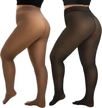 HONGTEYA Plus Size Fleece Lined Tights Women, Winter Warm Thermal Tights Fake Translucent Pantyhose Sheer Leggings