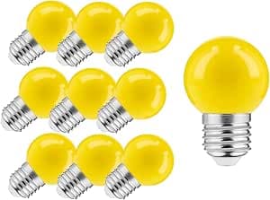 JungesLicht E27 LED Light Bulb 1 Watt Colourful Light Bulb Coloured LED Lamps Decorative Garland Fairy Lights Party Bar Wedding Halloween 45 mm Diameter 68 mm Length (10 x Yellow)