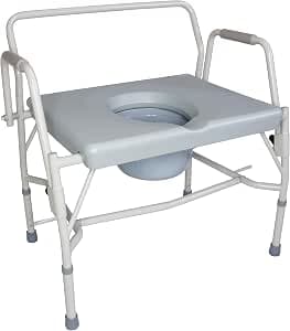 DMI Drop Arm Portable Toilet Commode, Extra-Wide Seat, 500 Pound Weight Capacity, Bucket with Lid Included, Adjustable Legs, Elderly Assistance Products, Grey