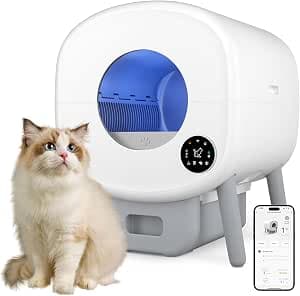 XXL 95L Self-Cleaning Cat Litter Tray - Automatic Electric Cat Box with App Control - Large Capacity - Includes Cat Litter Mat & 3 Roll Collection Bag