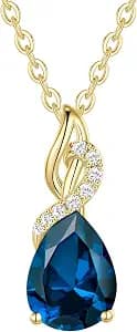 FANCIME 14K Solid Yellow Gold Teardrop Pendant with Diamond Birthstone Necklace Birthday Gifts for Mom Women, Sterling Silver Chain 16" + 2" Extender