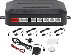 Motoforti Universal Car Auto Vehicle Reverse Backup Radar System Reverse Parking Sensors Alarm Buzzer Reminder Distance Detection Black 4 Parking Sensors