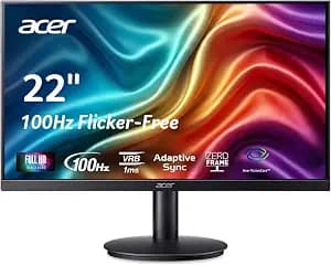 Acer KB220Q H2bi 21.5" Full HD (1920 x 1080) Zero-Frame Home Office Monitor | Adaptive-Sync Support (FreeSync Compatible) | Up to 100Hz Refresh | 1ms (VRB) | sRGB 99% | Tilt | HDMI & VGA Ports