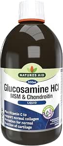 Natures Aid Glucosamine MSM & Chondroitin with Vitamin C Liquid 500ml - High Strength Joint Support - Mobility & Cartilage Health, Collagen Formation, Non-GMO, Gluten-Free Supplement