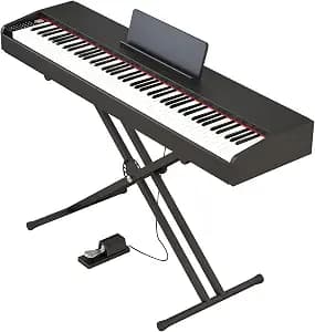 Digital Piano 88 key Semi Weighted Keyboard With X Stand & Sustain Pedal, Full-Size Beginner Electric Piano For Bluetooth, Headphone Mode, USB-MIDI