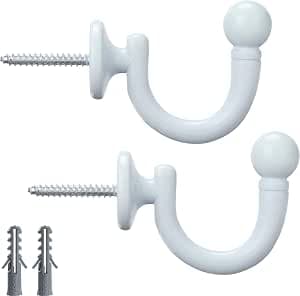 SENGLIDA Curtain Holdback Curtain Tieback Round Head Curtain Hooks, Wall Mount Tieback Tassel Holder, Window Curtain Tieback Clothes Coat Hat Towel Rack, Set of 2, White